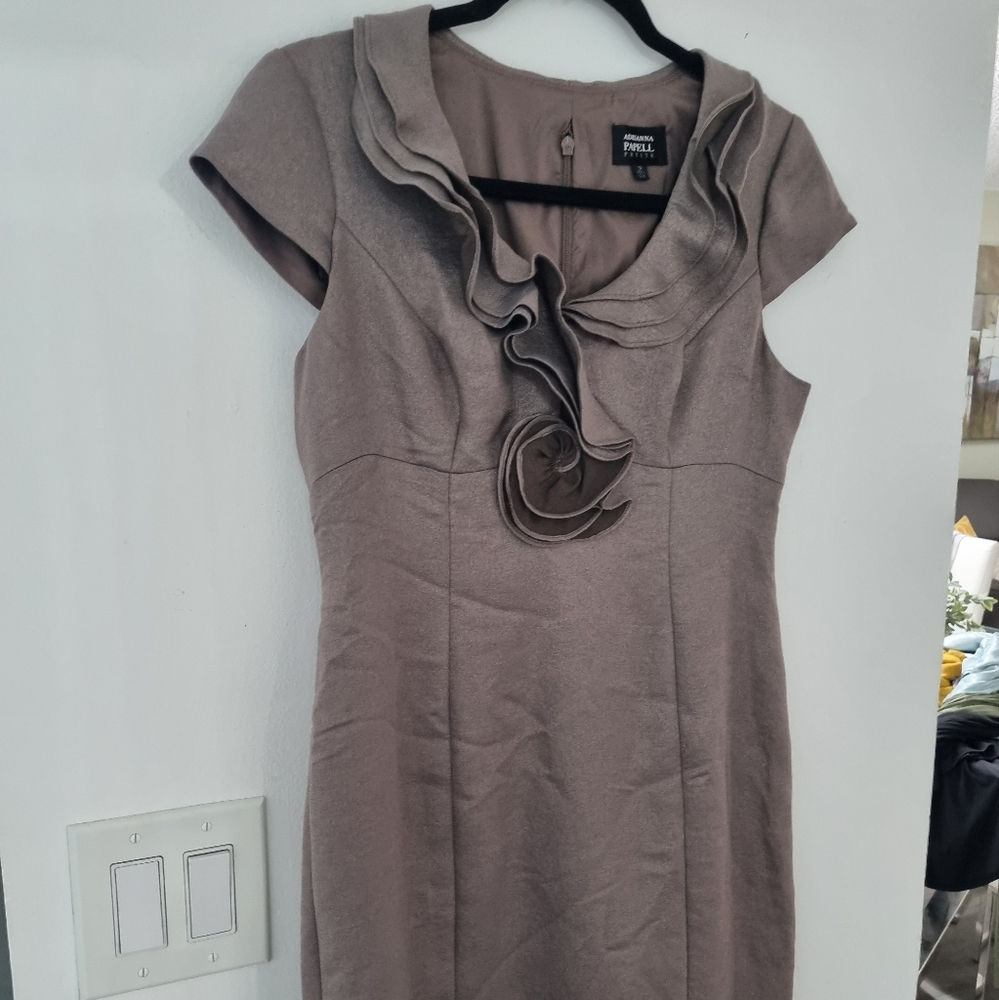 Elegant Taupe Dress with Floral Detail